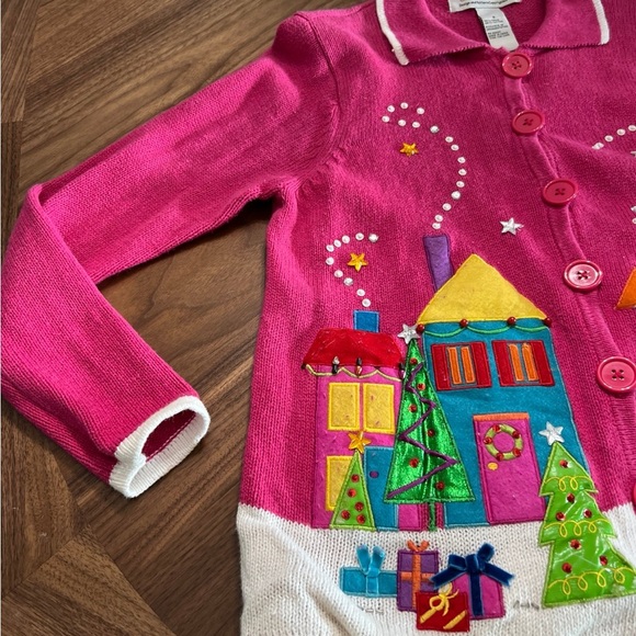 Pink Ugly Christmas Button Up Christmas Sweater - Picture 3 of 8